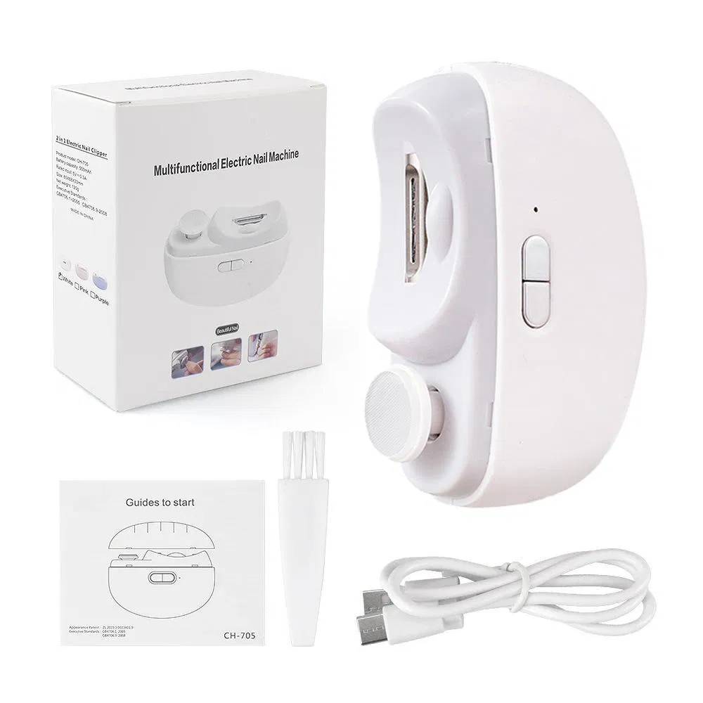 Automatic Multifunctional 2 in 1 Electric Manicure Care Tool Rechargeable Baby Nail Art Clipper with Light