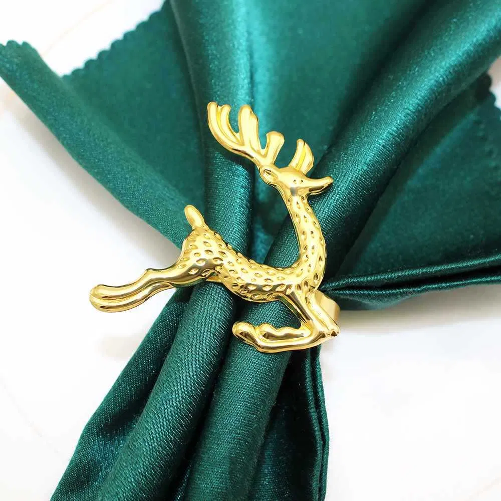 Table Decoration Hotel Metal Napkin Holder Christmas Tree Deer Golden Napkin Buckle
