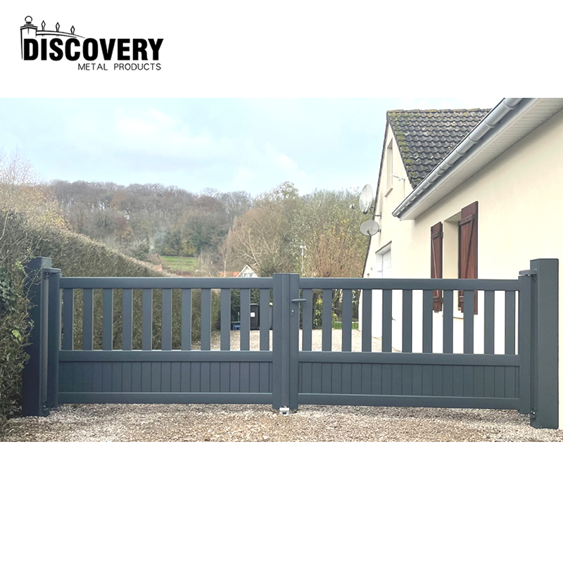 Customized Powder Coated Grey Black Horizontal Slats Garden Automatic Double Swing Driveway Sliding Entrance Aluminum Latest Main Gate Designs