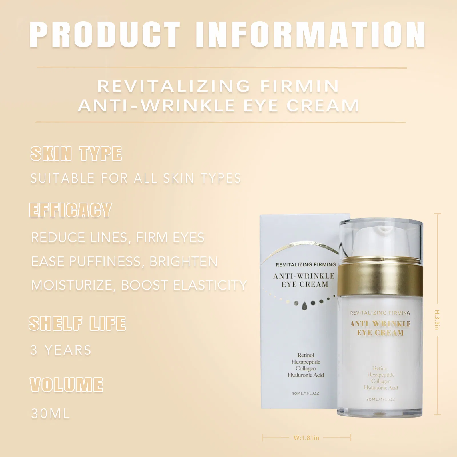 Beauty Cosmetics Facial Care Brightening and Smoothing Anti-Wrinkle Eye Cream