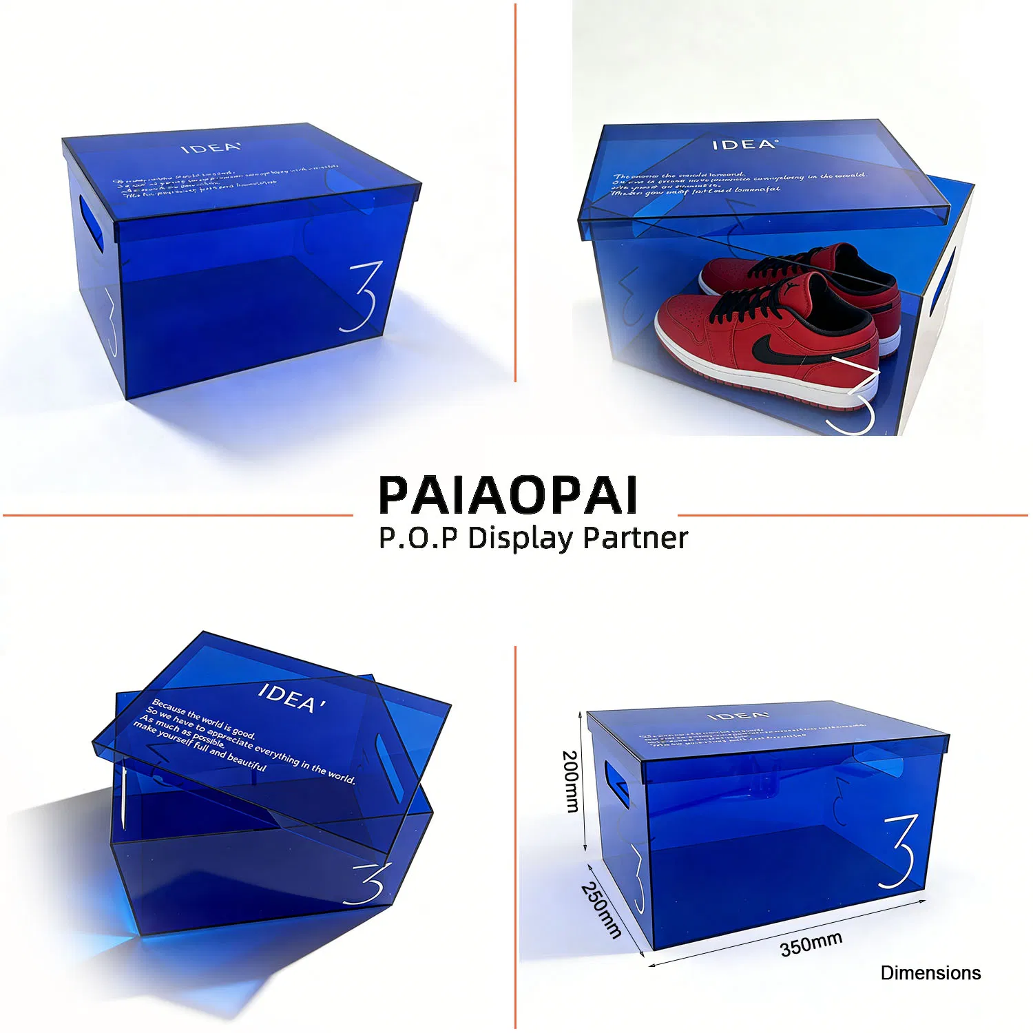 Acrylic Shoe Case Storage Customized Factory Transparent Display Cases for Nikeshoes Packaging Showcase Collection Retial Store with Lid Clear Plastic Gift Box
