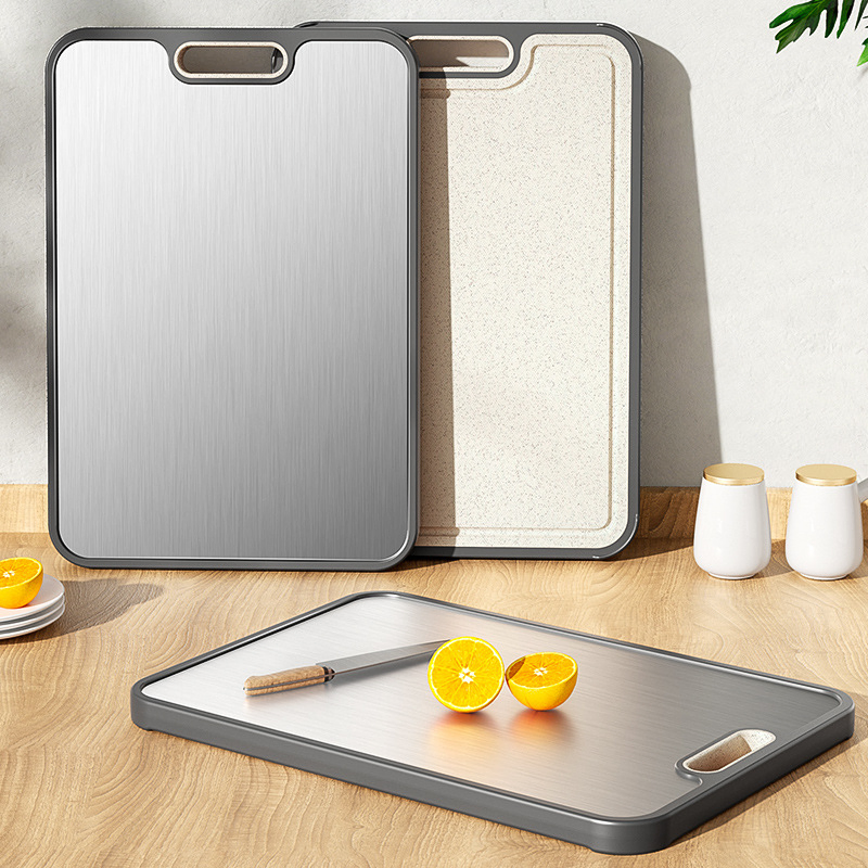 Pure Titanium Dual-Side Cutting Board Stainless Steel and Wheat Straw