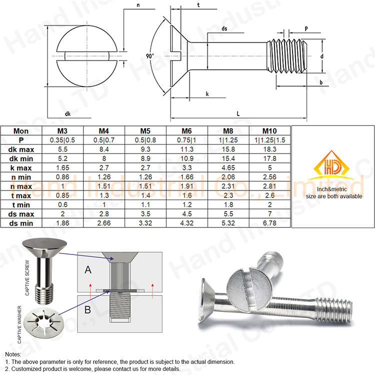Винт стопорный потайной шлицевой из нержавеющей стали