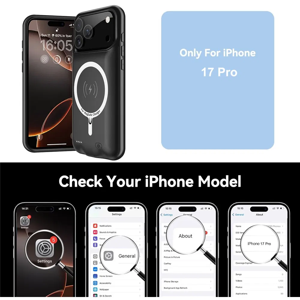 Магнитный пауэрбанк 6000 мАч для iPhone 17 PRO, черный