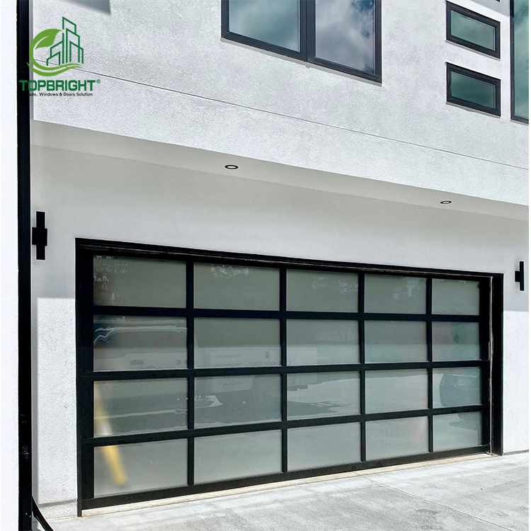 Factory Custom Villa Design Automatic Tempered Frosted Aluminum Glass Garage Doors for Homes