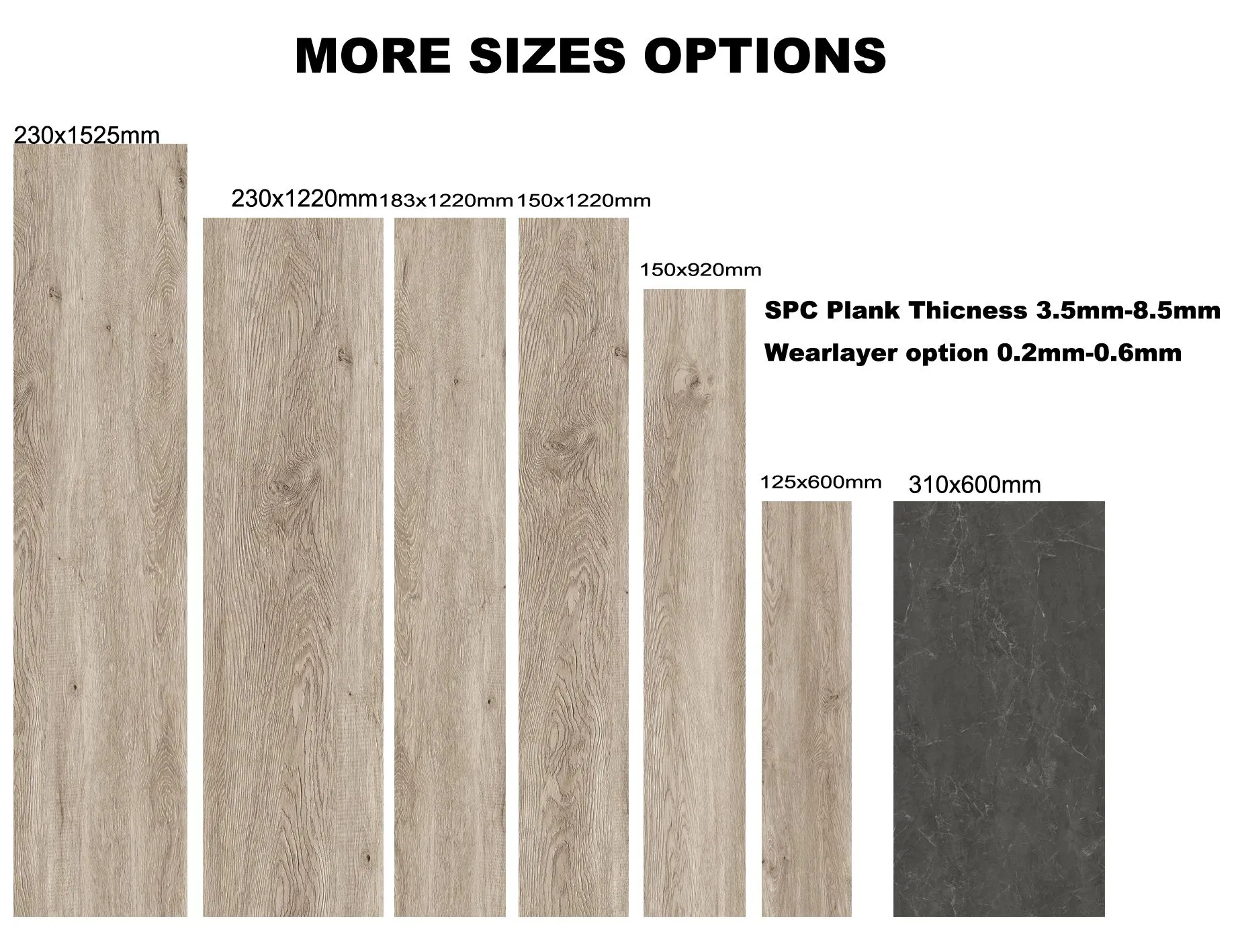 Водостойкий SPC ламинат 4-8 мм, декор дерево/мрамор