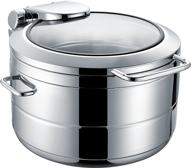 Stainless Steel Food Warmer Round Glass-Covered Chafing Dish