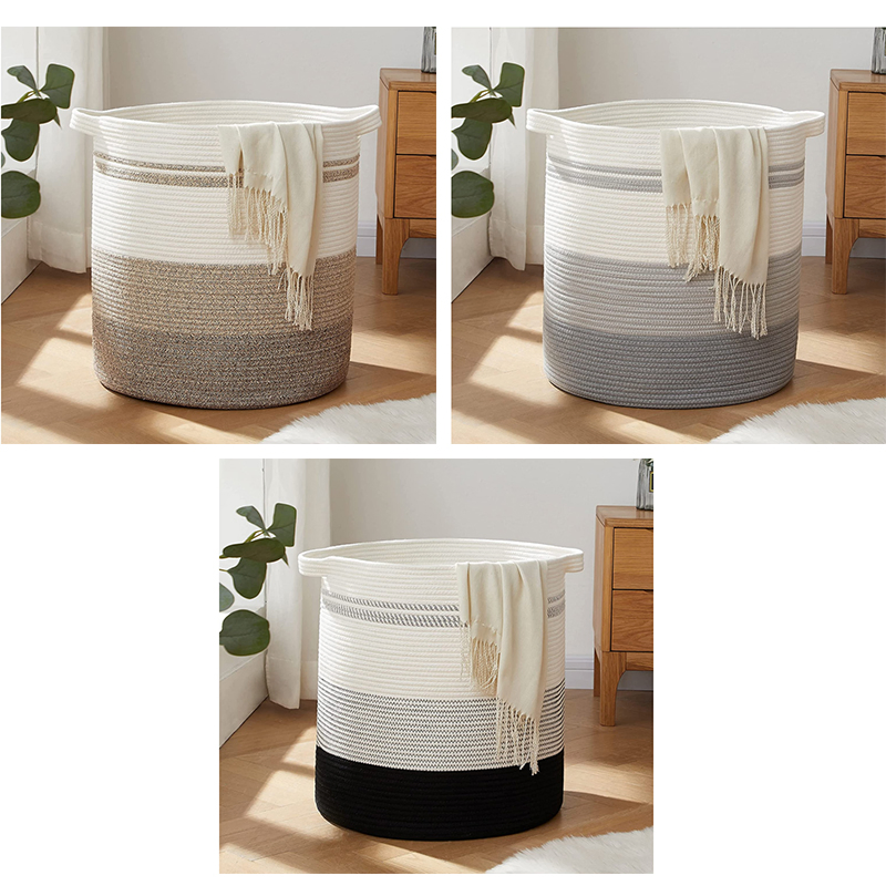 Foldable Storage Cotton Rope Woven Hamper Durable Basket for Dirty Clothes