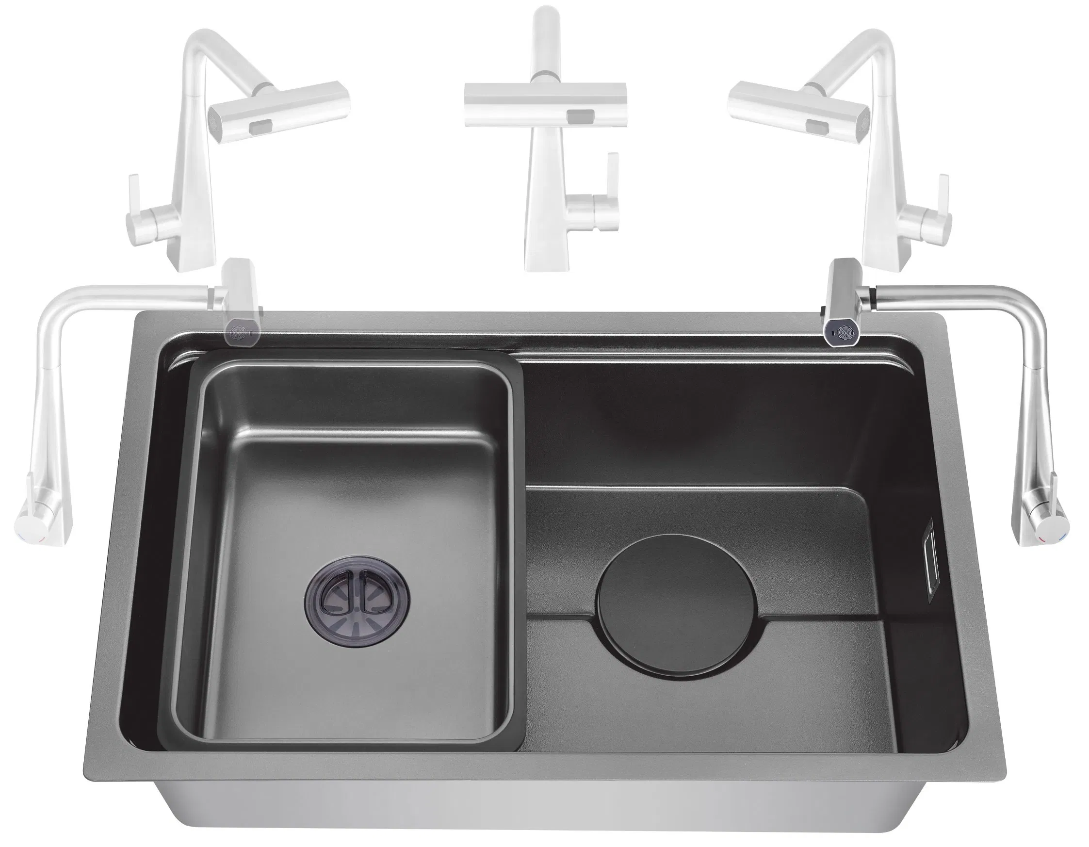5mm Radius Pressing Sink with Volcanic Rock Embossed Finish -30% More Workspace, Easy to Clean Stainless Steel Kitchen Sink Nano Black Se6843
