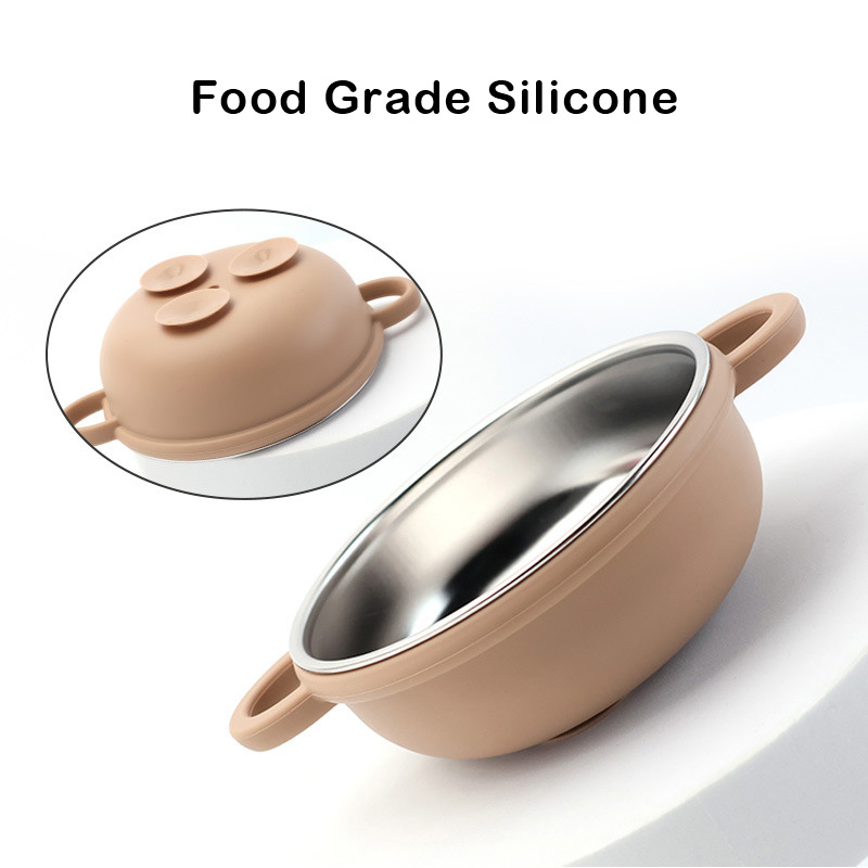 Stainless Steel Baby Bowls with Removable Silicone Shell Anti Scald Container for Food Feeding, Dishwasher Safe