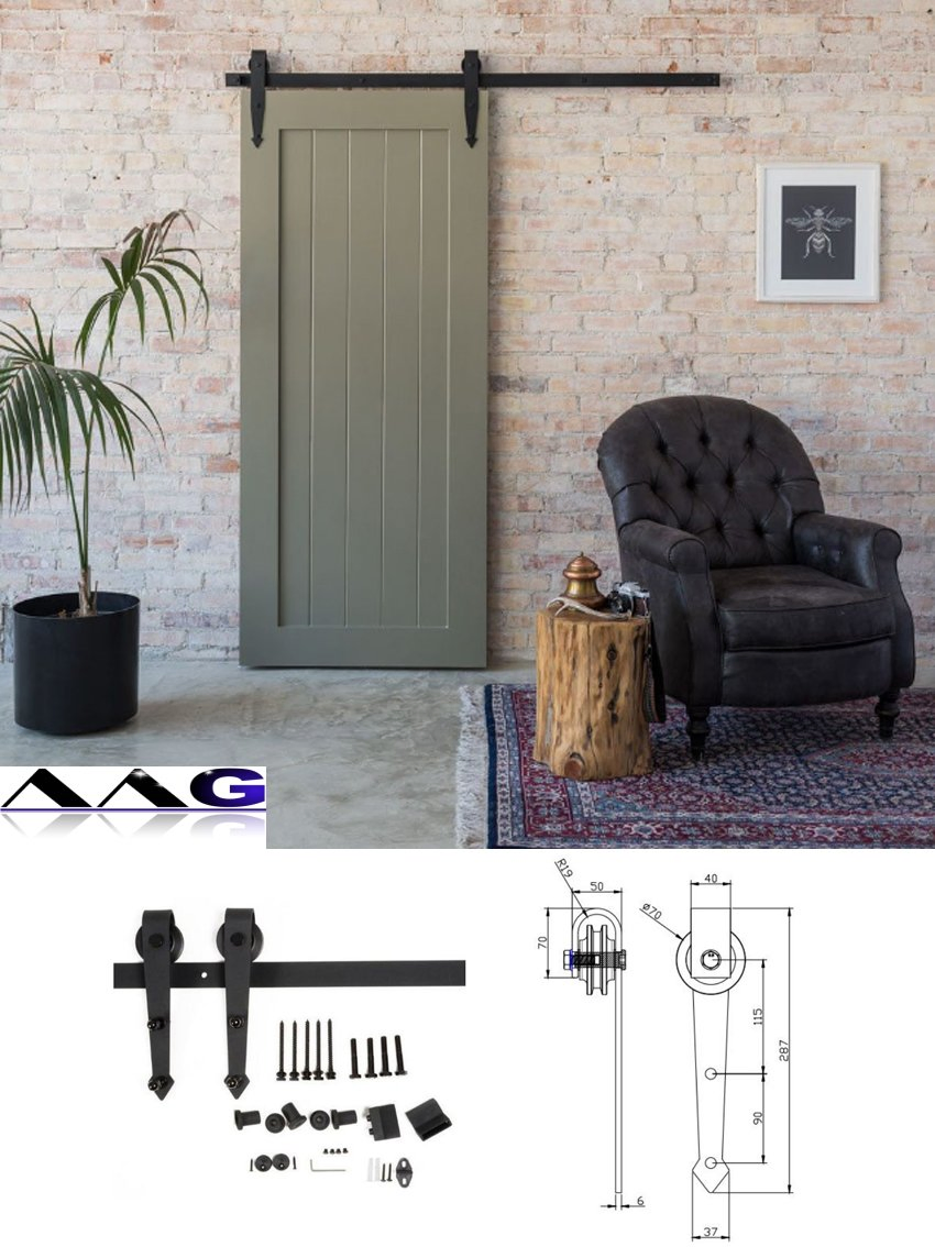 Antique Style Sliding Barn Door Closet Hardware Kit Set