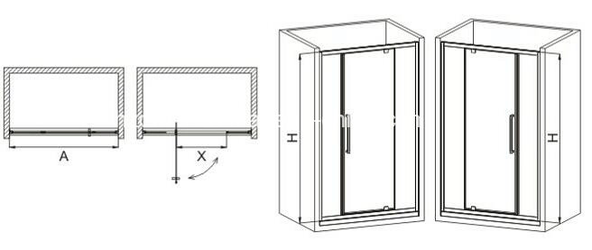 Pivot Shower Door with 2 Fixed Panel and 1 Pivot Door