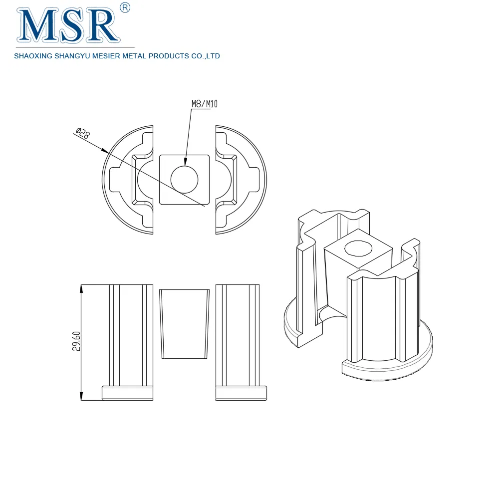 China Manufacturer RoHS ODM OEM 1128 Threaded Insert D28 M10 M8 for Anodized Pipe and Aluminum Convoyer and Workbench Line