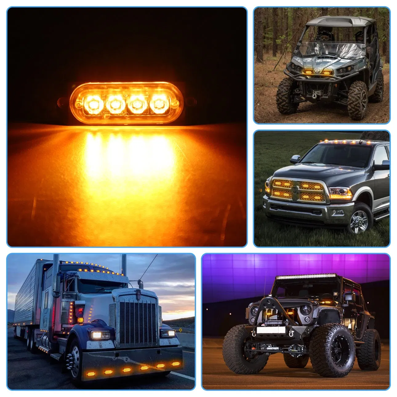 Янтарные стробоскопы 4 LED, 12-24В, CE, для дорог США