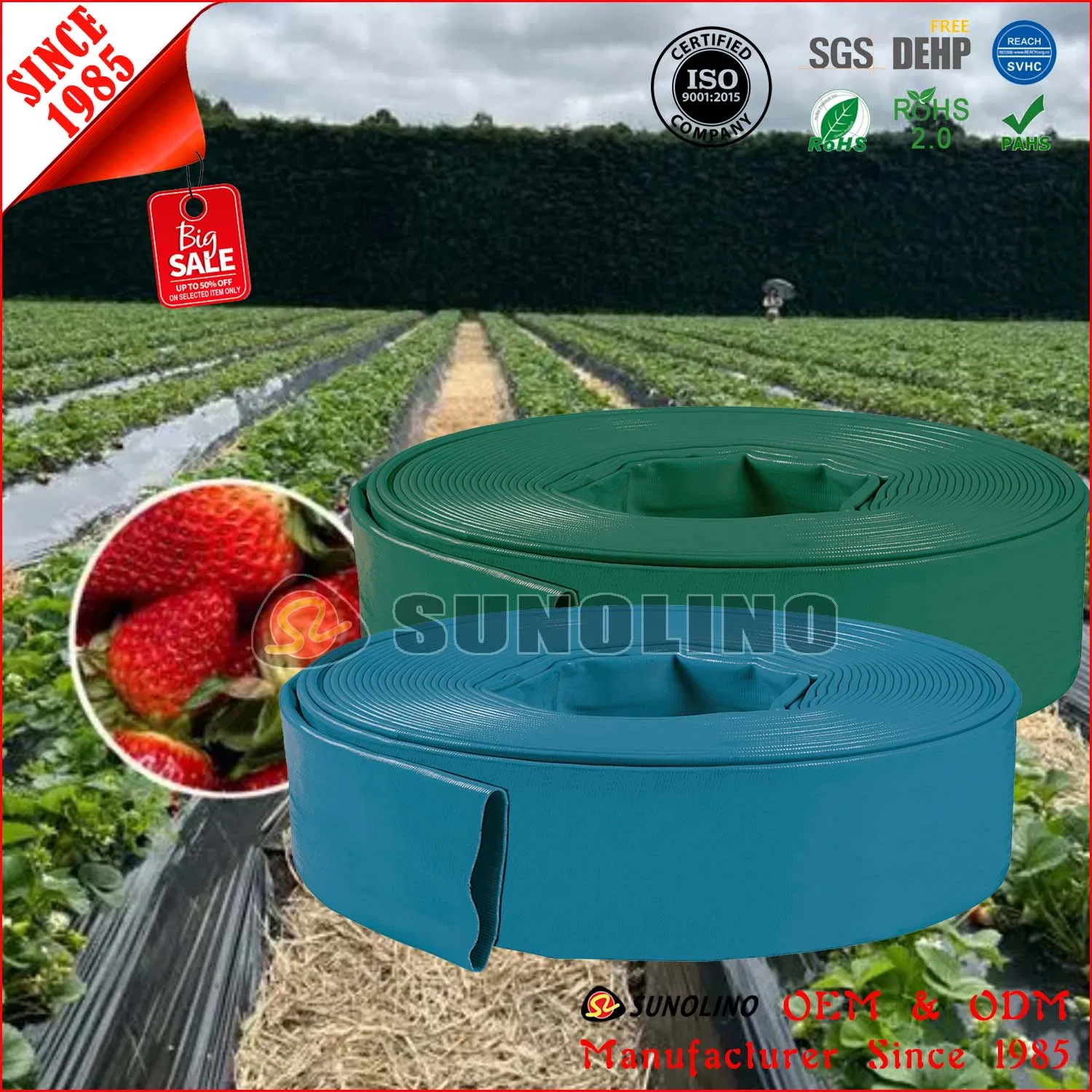 Agriculture Irrigation Layflat Discharge PVC PU NBR Water Flat Hose