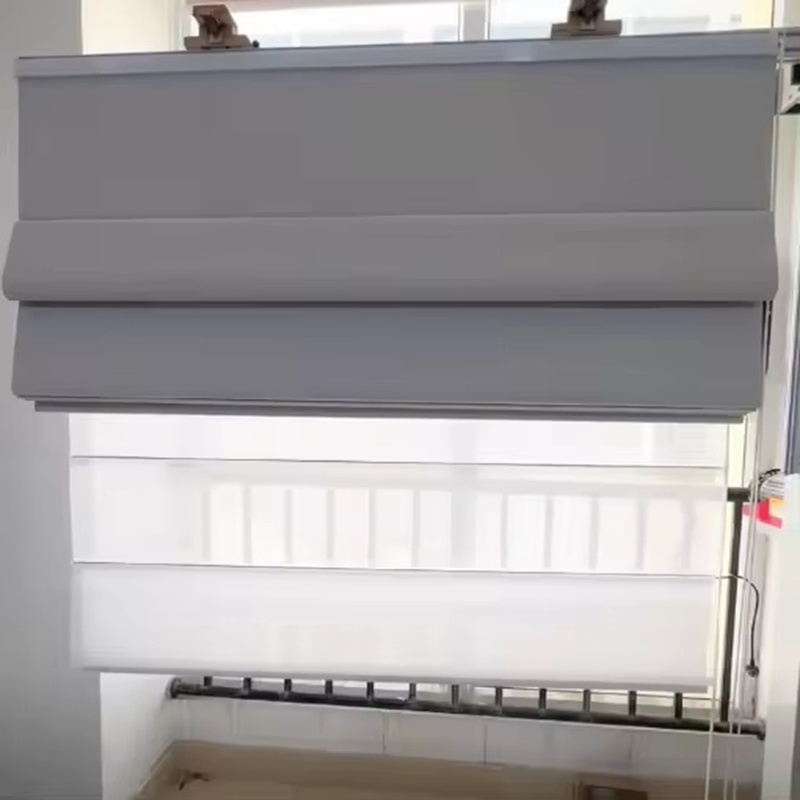 Linen Blend Fabric Room Darker Remote Pleated Roman Blinds