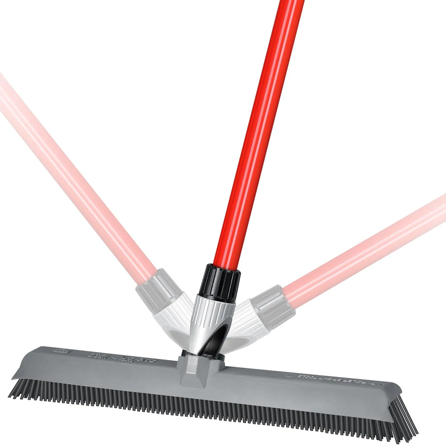 2-in-1 Silicone Rubber Broom Carpet Rake and Squeegee - Swivel Pet Hair Removal Broom with Long Handle - Slanted Side Bristles for Corners - Multipurpose Rubber