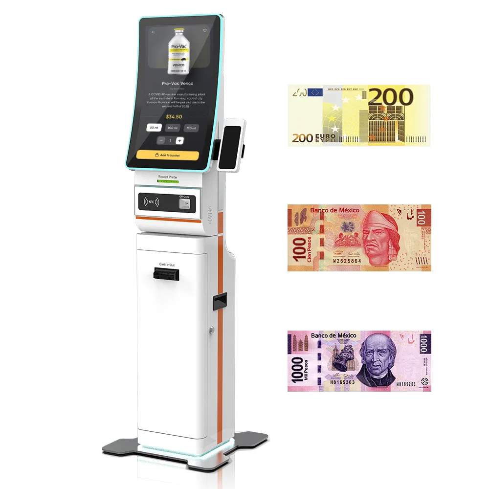 23.6 Inch Floor Standing Self Service Cash Payment Kiosk Shopping Mall