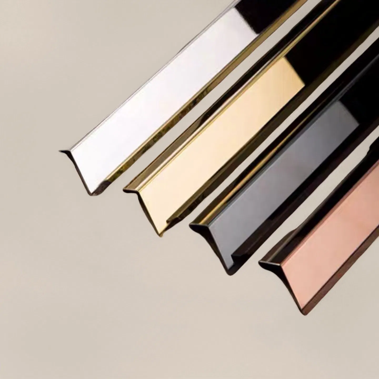 T&C L24 L-Shape PVD Rose Gold Color Mirror Brushed Finish L Profile Trim for Wall Corners