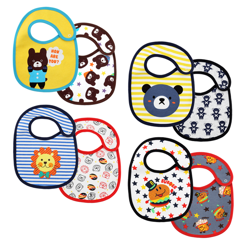 Terry Drool Cotton Bibs Waterproof Adjustable Button Closure Baby Bibs for Feeding, Drooling