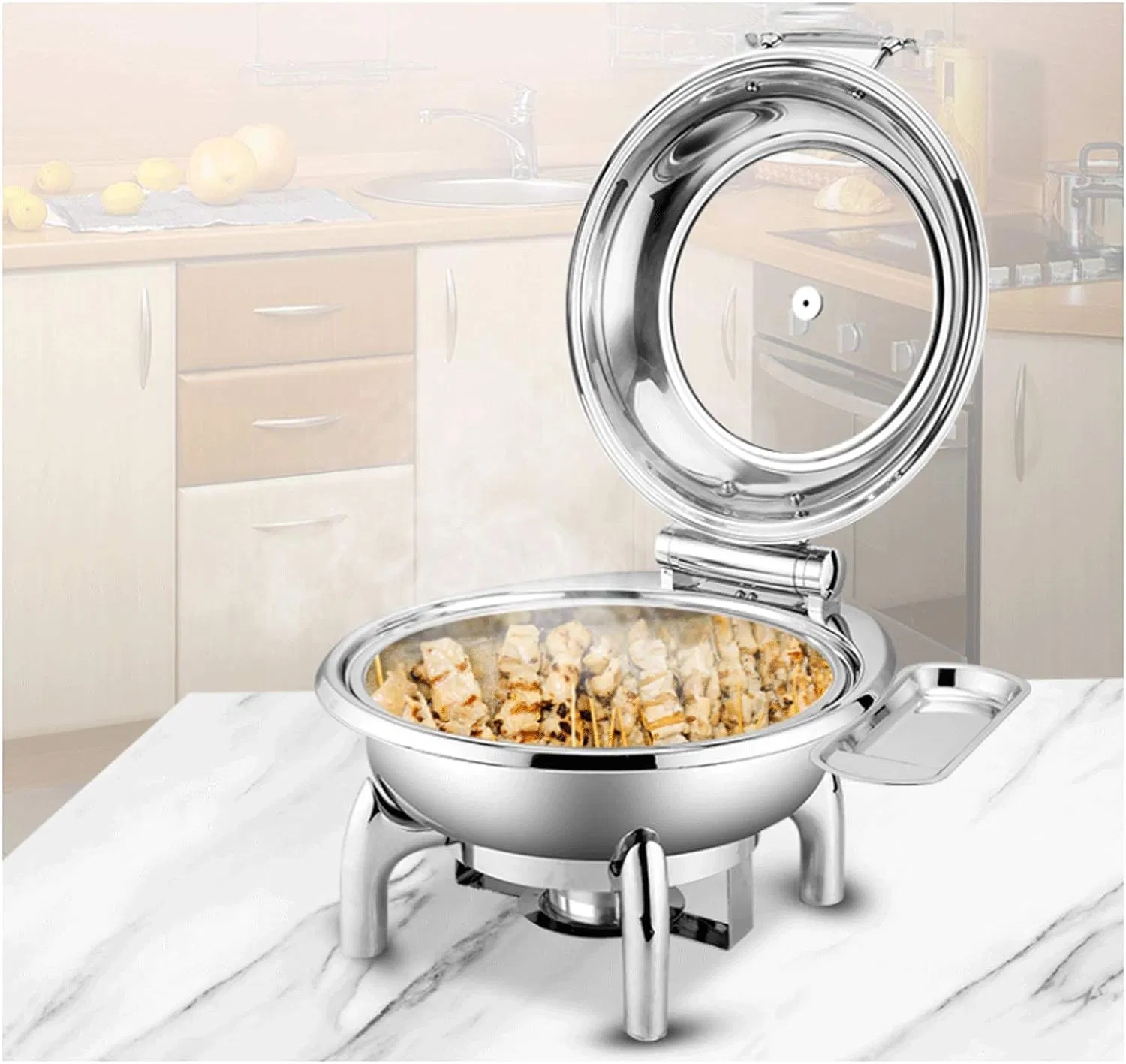 Daosheng Direct Factory Chafing Dish Buffet Set Luxury Visible Glass Lid Whole Chaffers Food Warmer Hydraulic