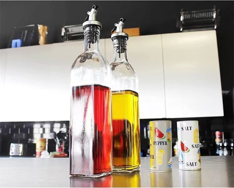 100ml Empty Clear Square Cooking Oil Olive Oil Glass Bottle with Spout