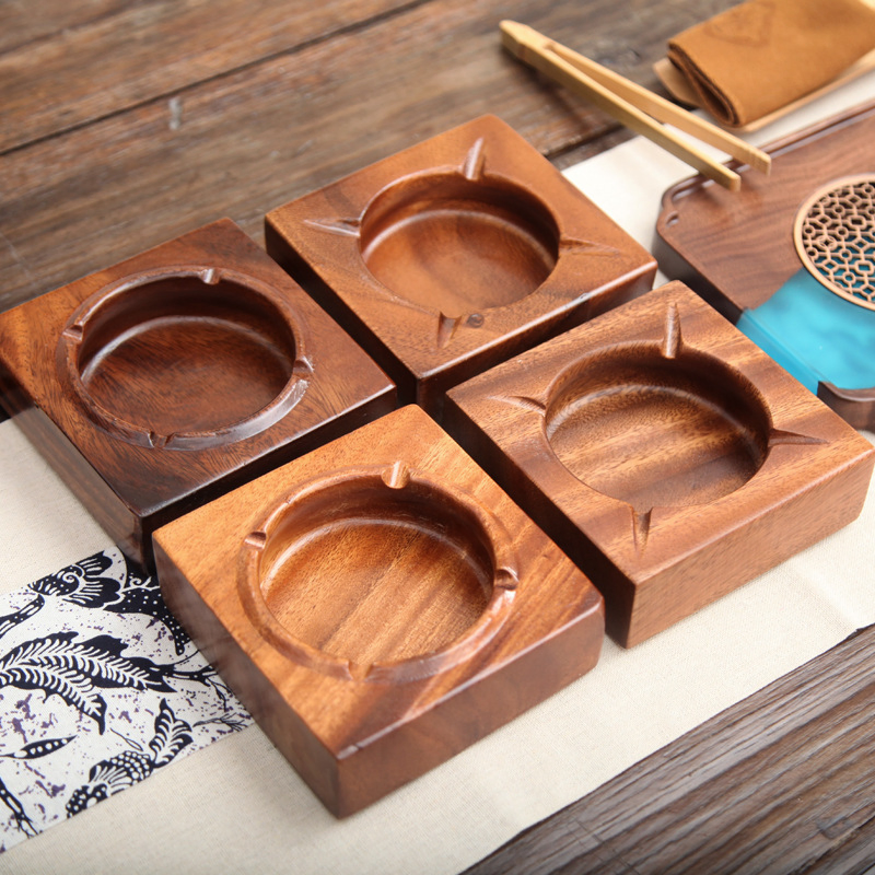Creative Personality Walnut Wood Solid Cigar Ashtray 5inch Engraved Cigar Accessories Ashtray