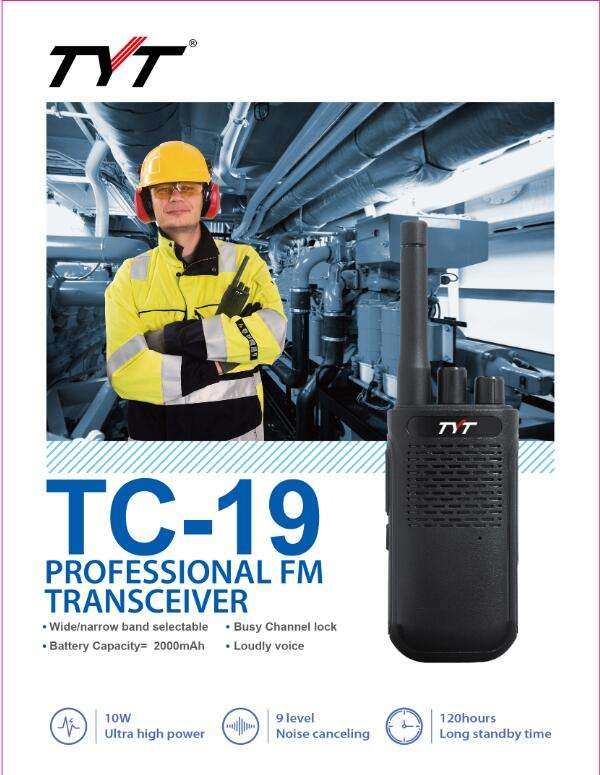 New! 10W Walkie-Talkie Tyt Tc-19 Walky Talky Vox Long Standby Noise Cancelling Portable Talki