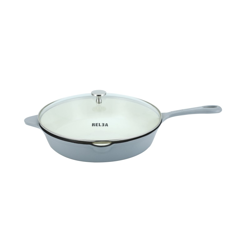 Non-Stick Enamel Cast Iron Fry Pan Cast Iron Skillet with Glass Lid Covered