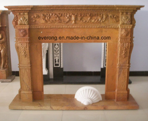 White/Beige Stone Fireplace, Electric Fireplace and Marble Fireplace Mantel