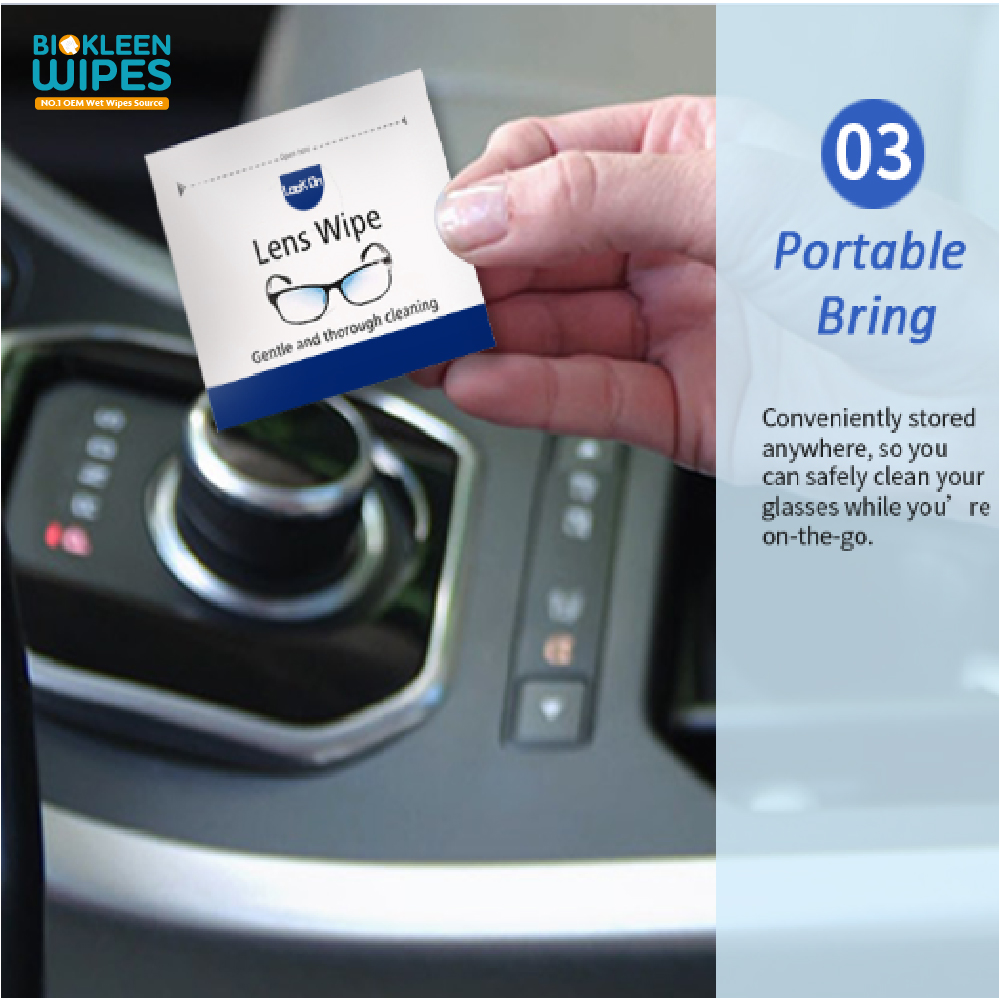 Biokleem High Quality 100PCS Free Sample Pre-Moistured Anti-Fog Glass Lens Cleaning Wet Wipes