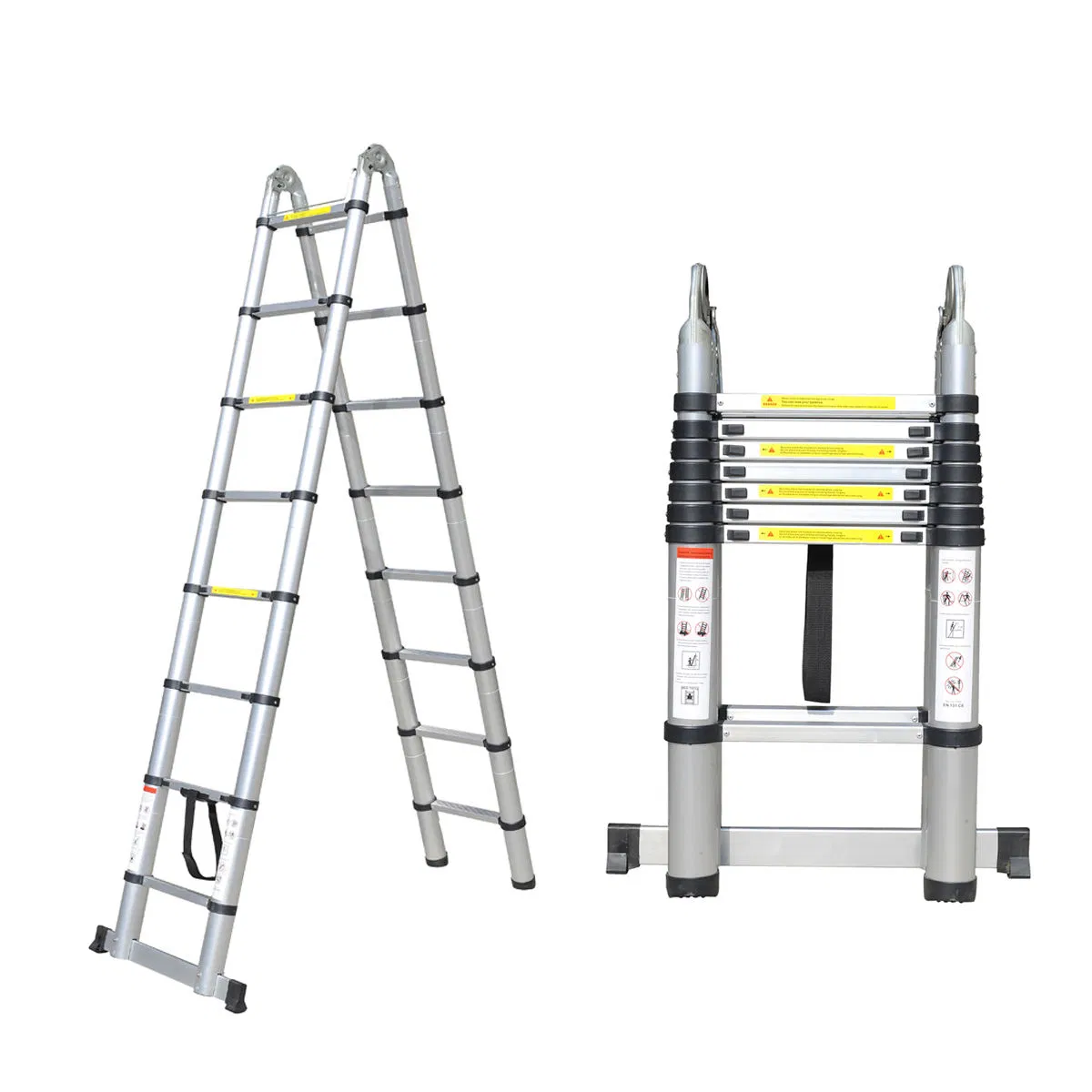 Direct Manufacturer Industrial Aluminum Telescoping Twin Step Ladder with Tool Tray for Maintenance & Installation
