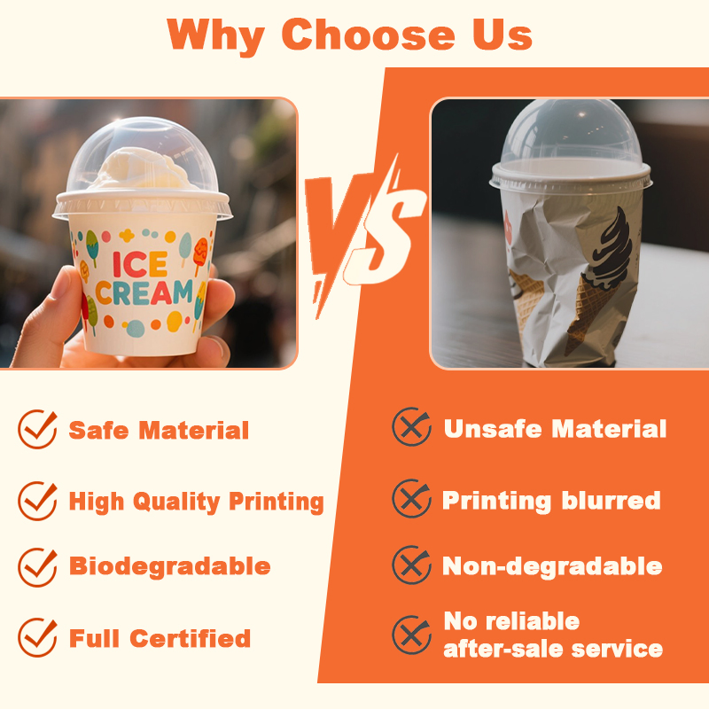 Hot Sale Disposable Custom Printed Ice Cream Cups with Lids