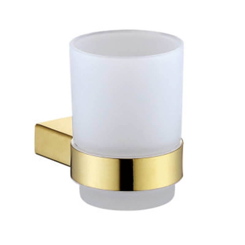 Sanitary Ware Luxury Design Gold Brushed Toothbrush Glass Cup Tumbler Holder for Bathroom