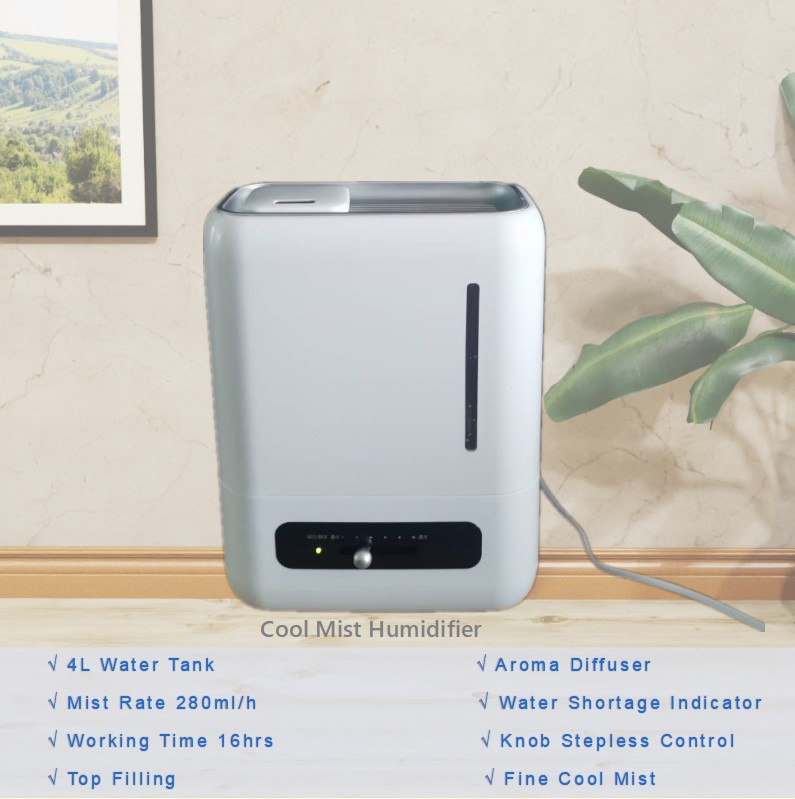 Top Fill 4L Ultrasonic Cool Mist Air Humidifier with Aromatherapy Essential Oil Tray for Bedroom