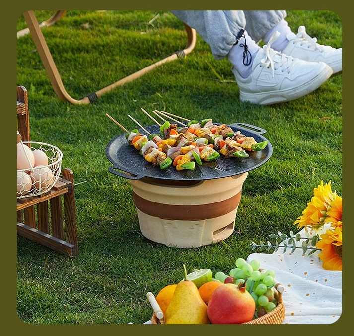 Maifan Stone Non-Stick Grill Pan - Korean BBQ Teppanyaki Pan for Home & Outdoor, Compatible with Induction Cooktop, Gas/Butane Stove, Easy to Clean