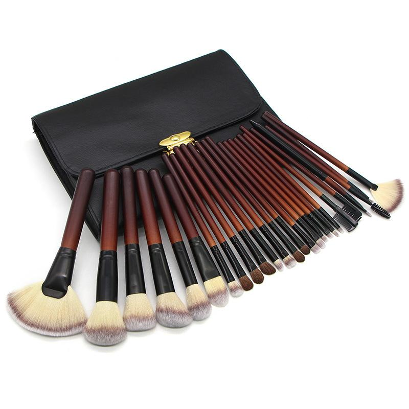 Premium 26 Makeup Brushes with Wooden Handles and Aluminum Connectors