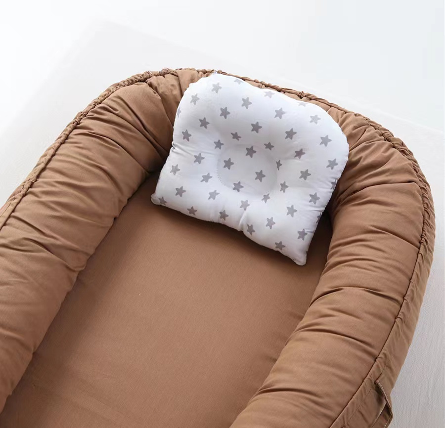Solid Color Adjustable Newborn Lounger Bed Ultra Soft Cotton Baby Lounger Crib Baby Nest Bed