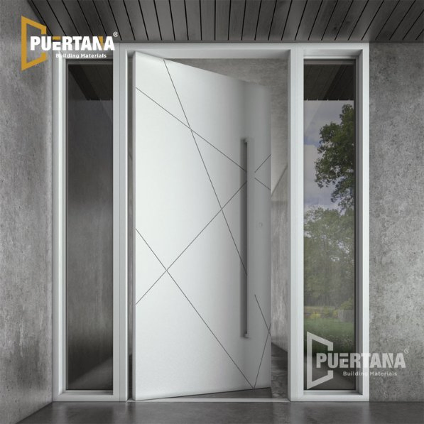 Exquisitely Designed Front Wrought Iron Entry Door with Grill and Glass Design