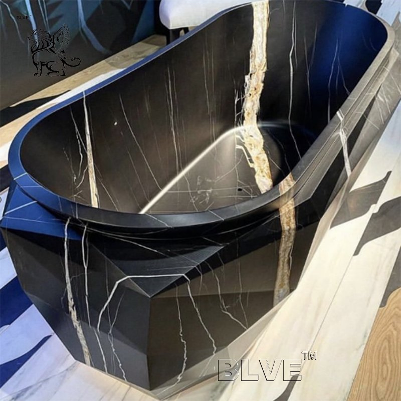 Blve High Class Western Style Bathroom Oval Large Freestanding Green Marble Polishing Bathtub Price