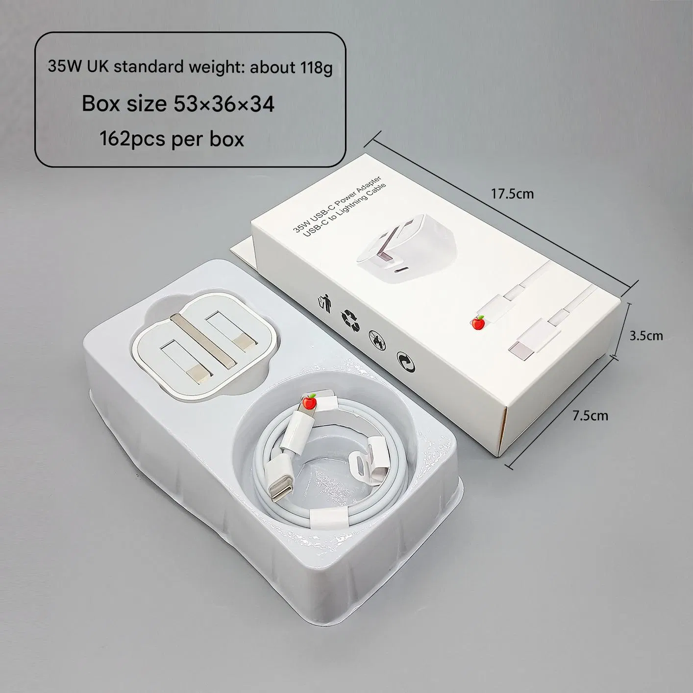 Pd 20W/35W Foldable UK 3-Pin Charger for Apple Devices, Ukca Certified, Type-C Charging Head