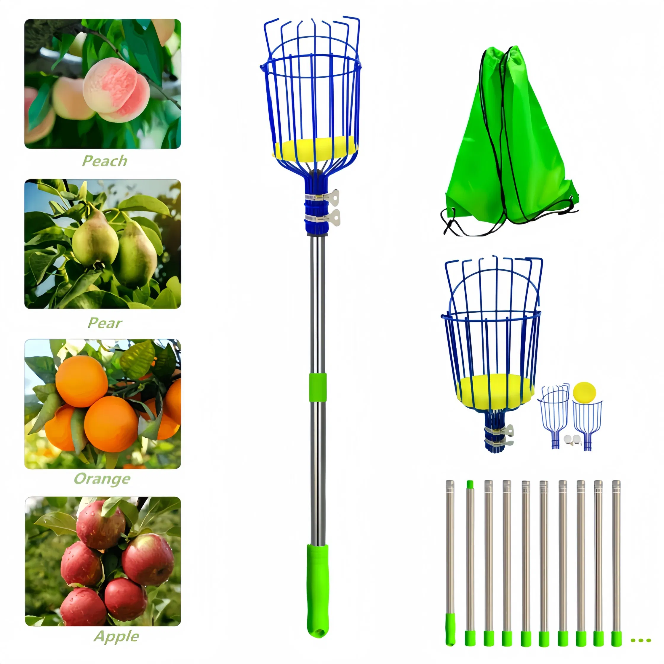 4m High Reach Fruit Picker with Extendable Pole for Harvesting Tree Fruits
