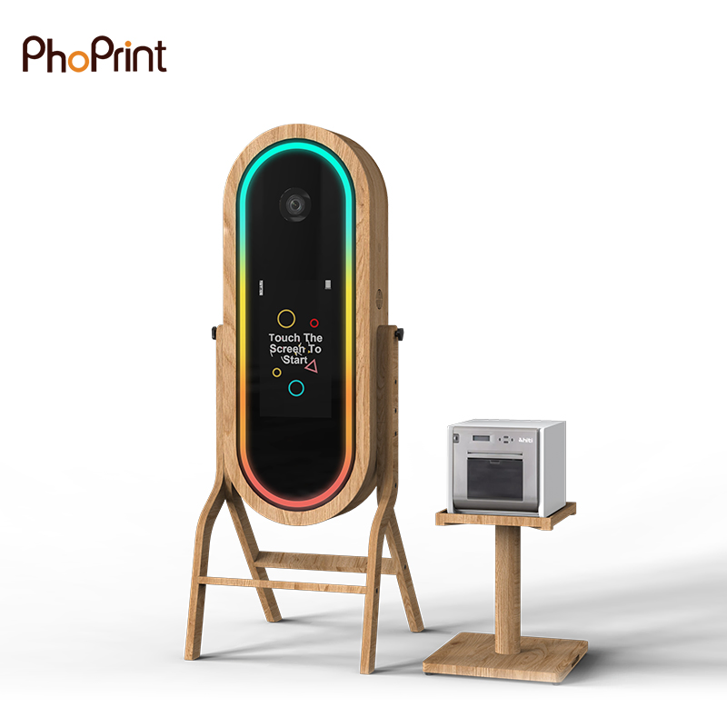 Phoprint Wooden 55 Inches Touch Screen Photo Booth Instant Print Events Mirror Photo Booth