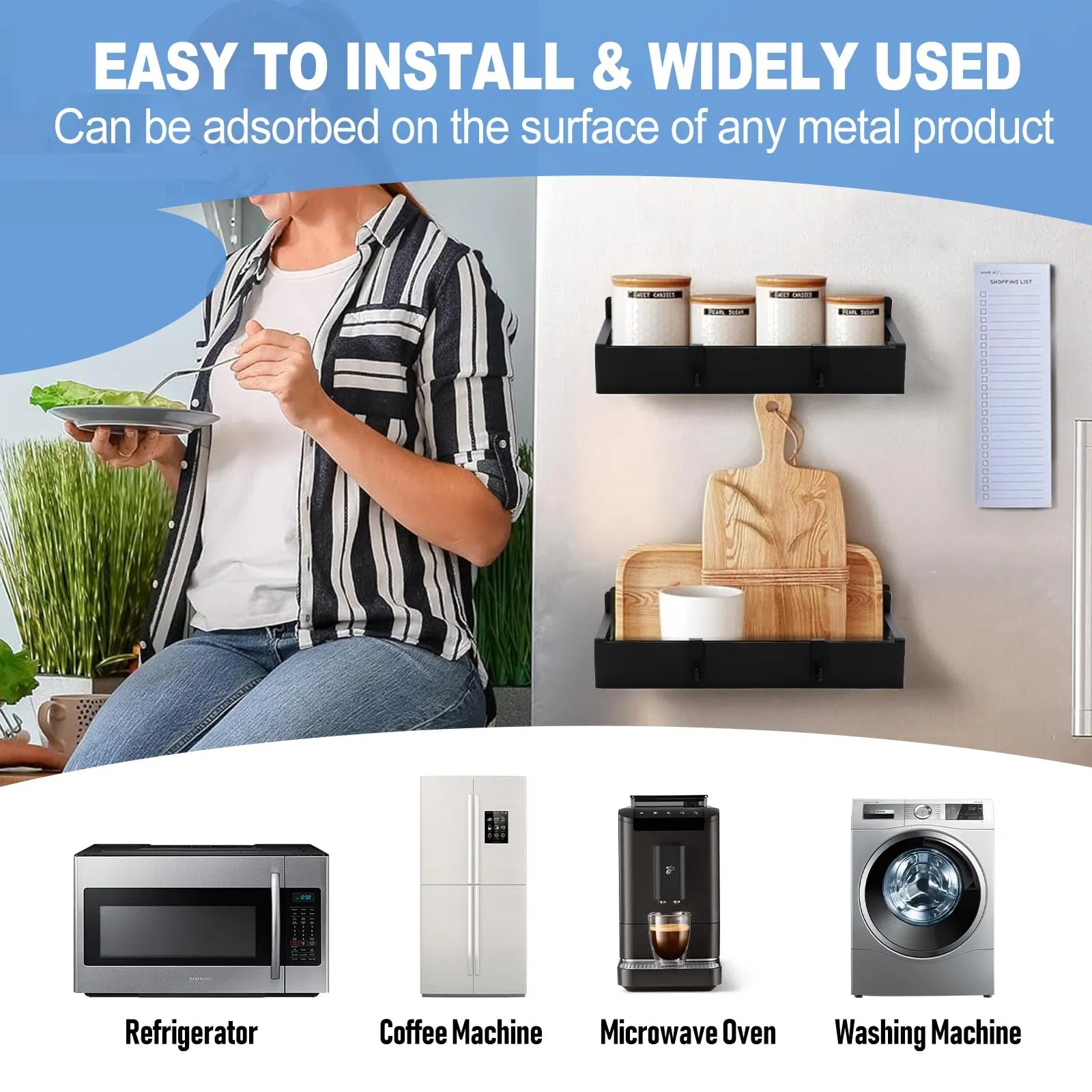 Магнитная подставка для специй на холодильник, черная