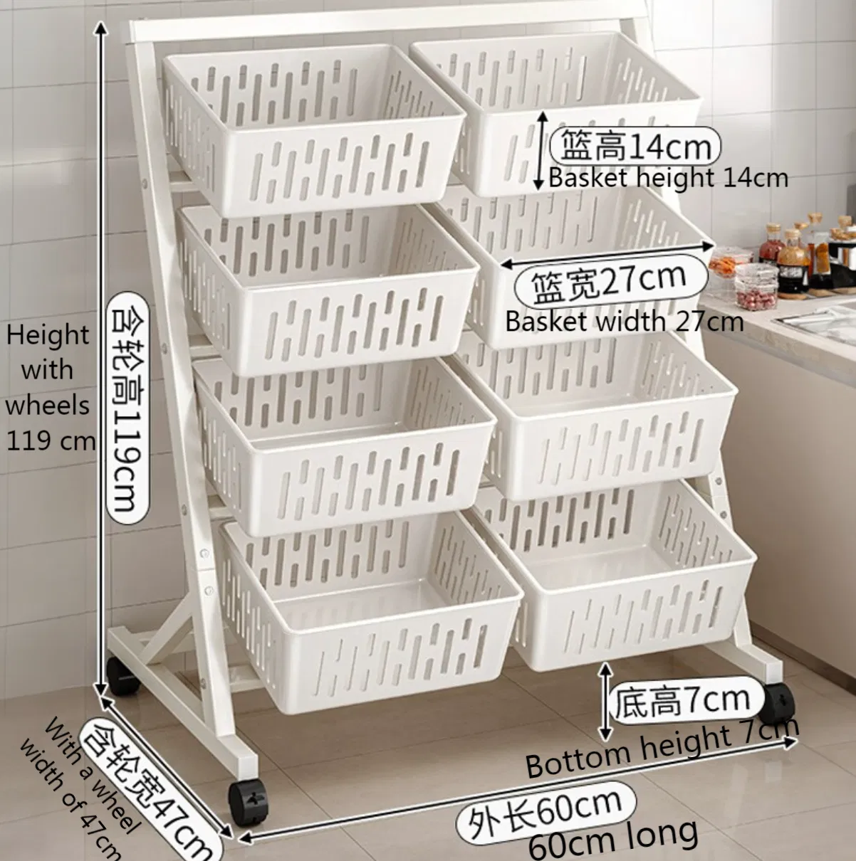 Functional White Kitchen Rack for Easy Vegetable and Fruit Access