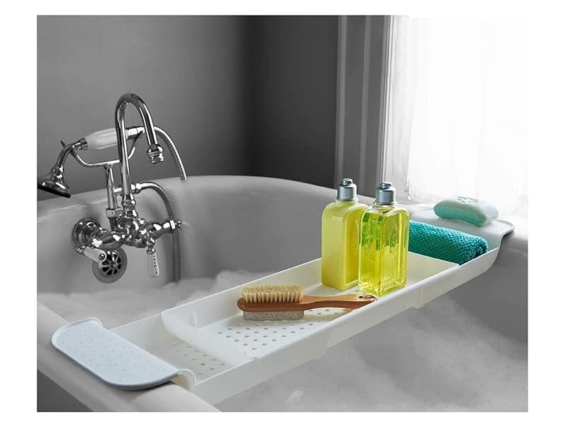 Plastic Shower and Bath Shelf Caddy Expandable Bath Tray for Bathtubs