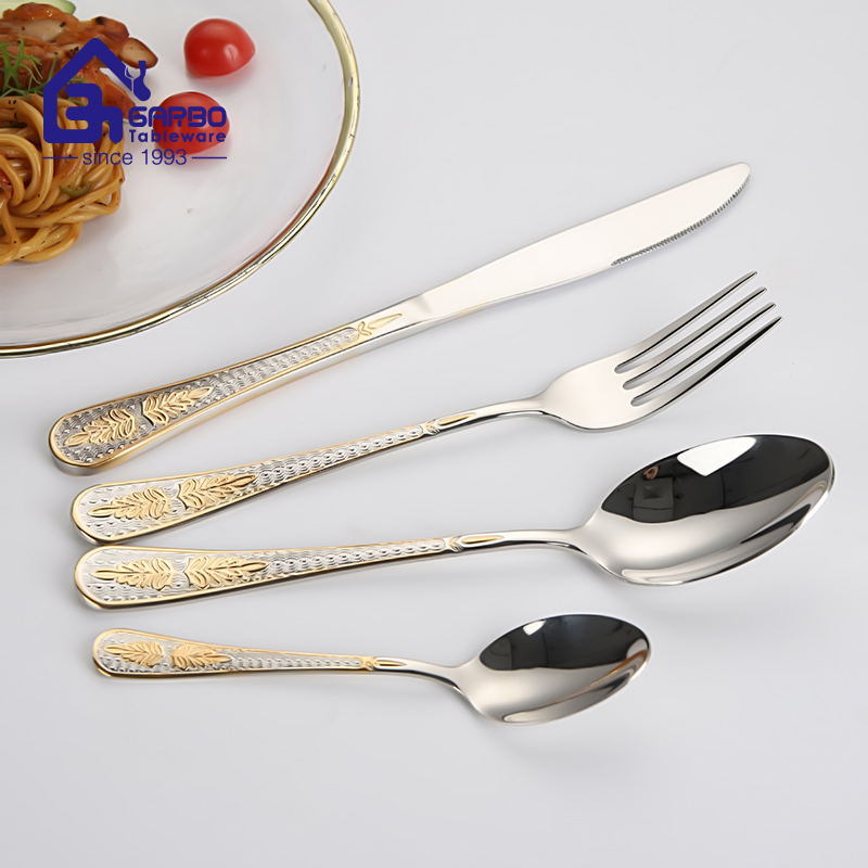Gold Ion-Plating Stainless Steel Dinner Fork with Design Mirror Polish in Stock