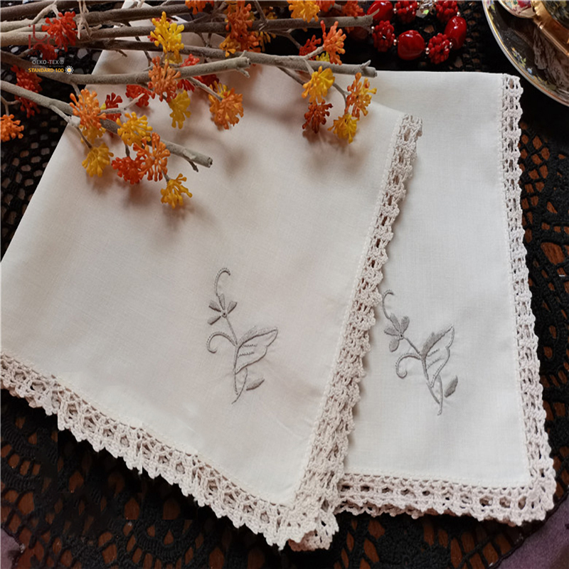 Natural Color Personalized Wholesale Woven Square Embroidery Hemstitch Lace Plain Cloth Custom Printed Cotton Table Napkins