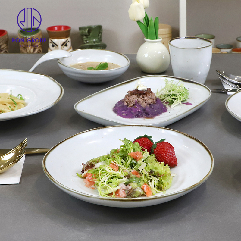 Hot Selling Multi-Shaped White Foode Grade Porcelain Salad Dinner Serving Bowl Plate Set for Home Restaurant Dinnerware Tableware