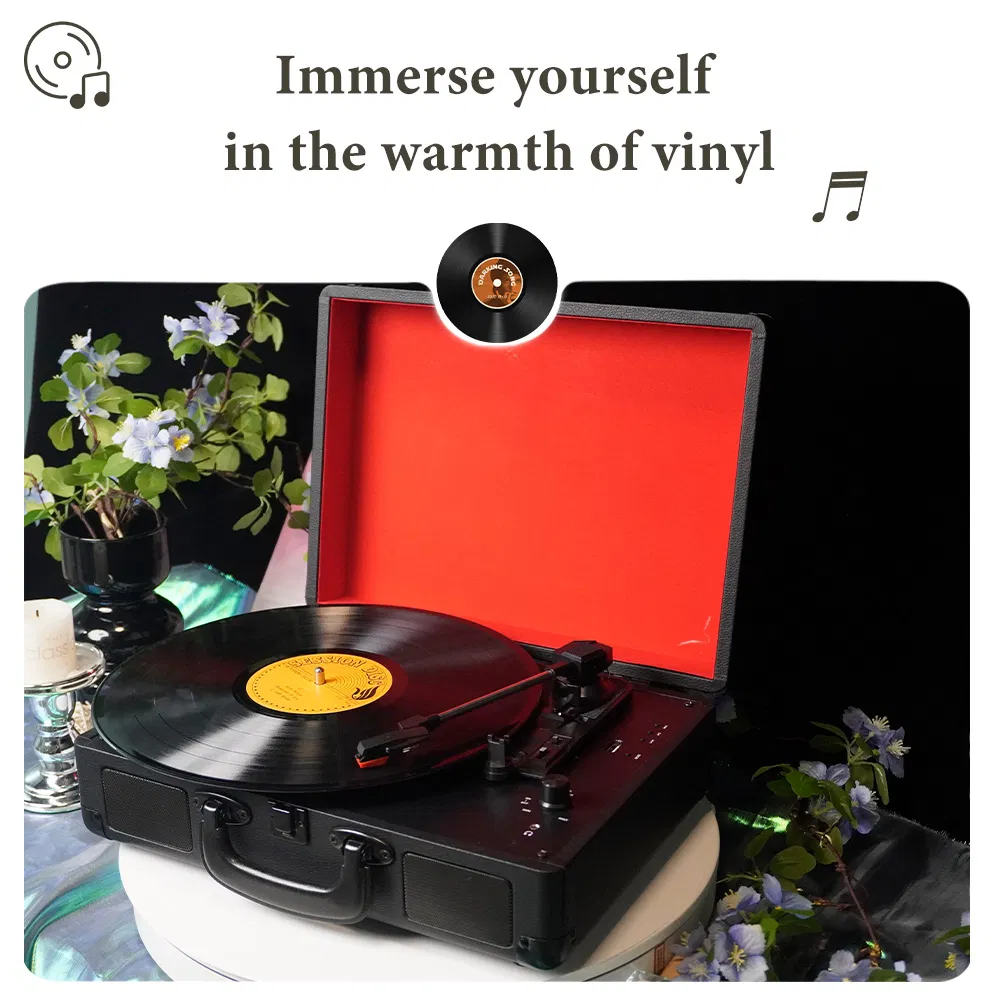 in Stock Wholesale Portable Suitcase Turntable Record Player Built in Bluetooth Hi-Fi Speakers Gramophone Vinyl Record Player